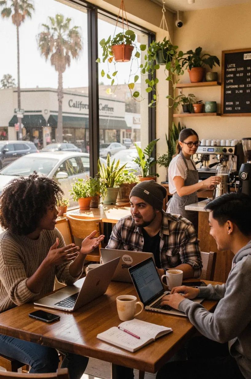 Community members collaborating in a vibrant garden.